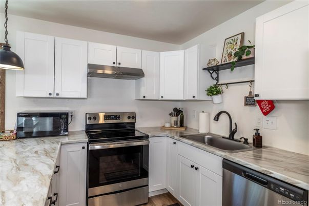 Interior, Kitchen, Pendant Lights, Stainless Steel Appliances, Wood Texture Flooring