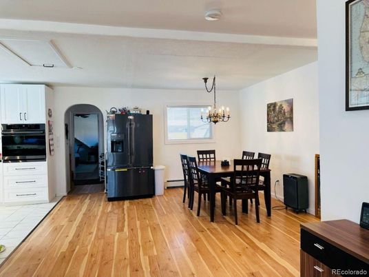 Chandelier, Dining room, Interior, Wood Texture Flooring