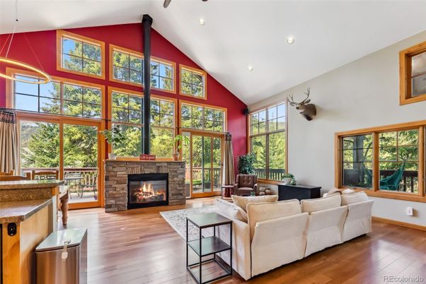 Fireplace, Interior, Living room, Pendant Lights, Recessed Lighting, Wood Texture Flooring