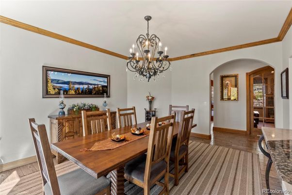 Chandelier, Dining room, Interior, Wood Texture Flooring
