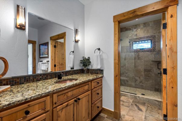 Bathroom, Glass Shower, Interior, Stone Walls
