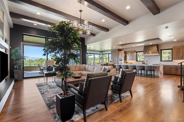 Dining room, Interior, Kitchen, Living room, Pendant Lights, Recessed Lighting, Wooden Beams, Wood Texture Flooring