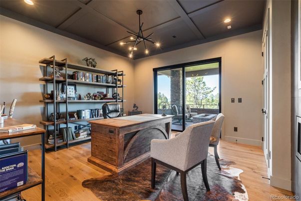 Home Office, Interior, Pendant Lights, Recessed Lighting, Wood Texture Flooring