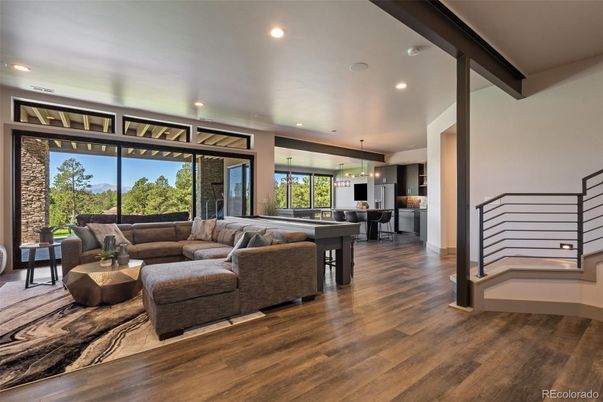 Interior, Kitchen, Living room, Pendant Lights, Recessed Lighting, Wood Texture Flooring