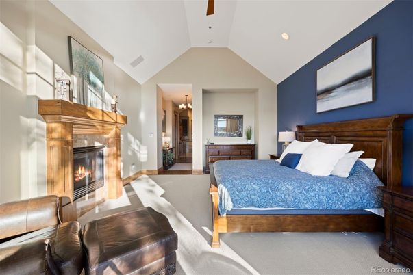 Bedroom, Fireplace, Interior, Pendant Lights, Recessed Lighting