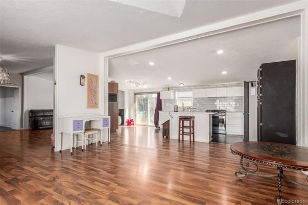 Interior, Kitchen, Recessed Lighting, Wood Texture Flooring