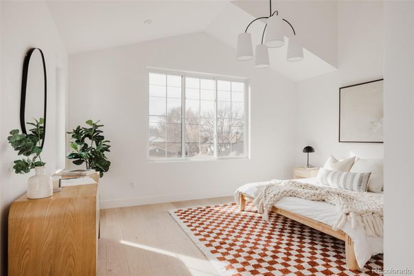 Bedroom, Interior, Pendant Lights, Wood Texture Flooring