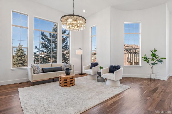 Chandelier, Interior, Living room, Recessed Lighting, Wood Texture Flooring