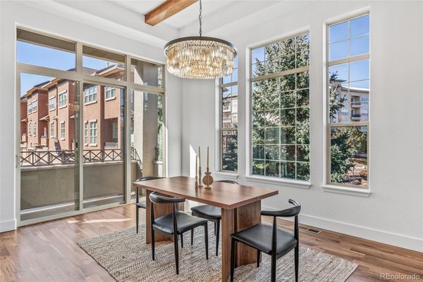 Chandelier, Dining room, Interior, Wooden Beams, Wood Texture Flooring