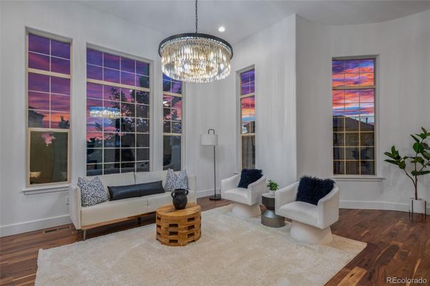 Chandelier, Interior, Living room, Recessed Lighting, Wood Texture Flooring