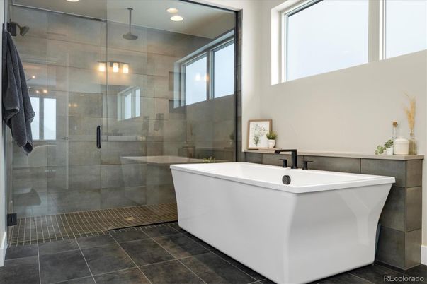 Bathroom, Free Standing Baths, Glass Shower, Interior, Recessed Lighting
