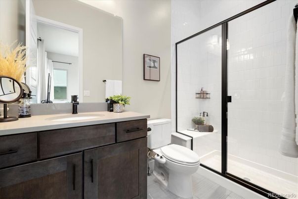 Bathroom, Glass Shower, Interior, Wood Texture Flooring