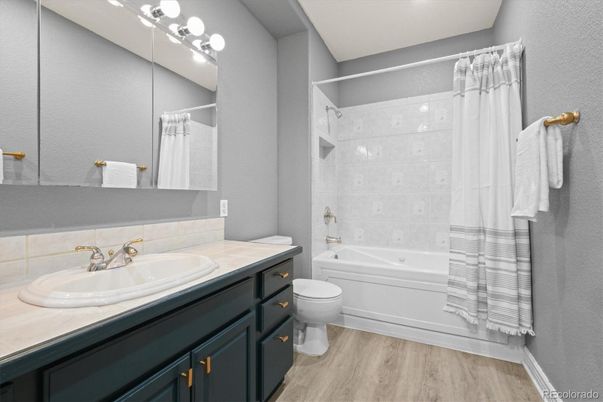 Bathroom, Interior, Tile Countertops, Wood Texture Flooring