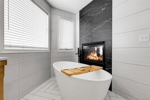 Bathroom, Fireplace, Free Standing Baths, Interior, Marble, Marble Walls