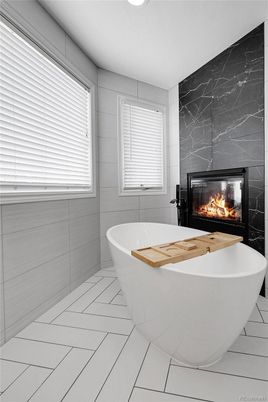 Bathroom, Fireplace, Free Standing Baths, Interior, Marble, Marble Walls, Recessed Lighting