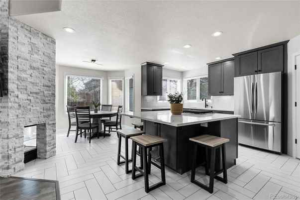 Dining room, Interior, Kitchen, Recessed Lighting, Stainless Steel Appliances, Stone Walls