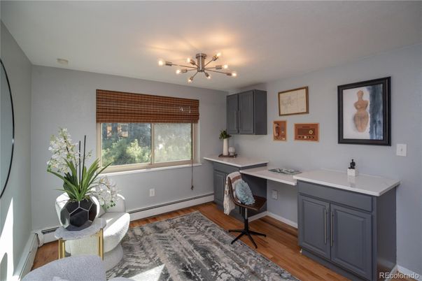 Home Office, Interior, Pendant Lights, Wood Texture Flooring