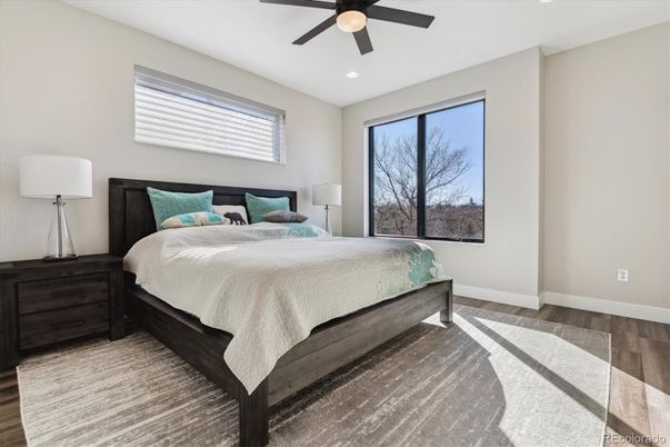 Bedroom, Interior, Recessed Lighting, Wood Texture Flooring