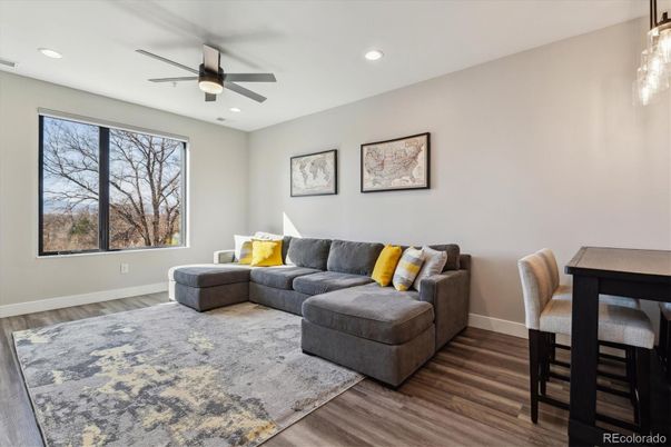 Interior, Living room, Recessed Lighting, Wood Texture Flooring