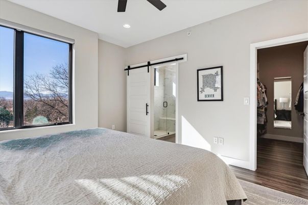 Bathroom, Bedroom, Glass Shower, Interior, Recessed Lighting, Wood Texture Flooring