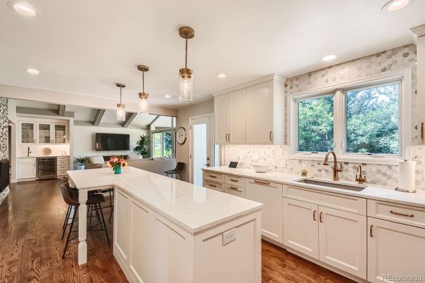 Interior, Kitchen, Pendant Lights, Recessed Lighting, Wood Texture Flooring