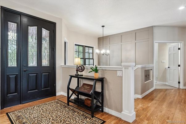 Chandelier, Home Office, Interior, Pendant Lights, Recessed Lighting, Wood Texture Flooring