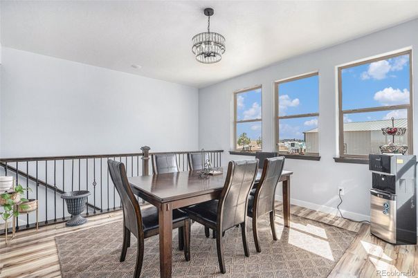 Chandelier, Dining room, Interior, Wood Texture Flooring