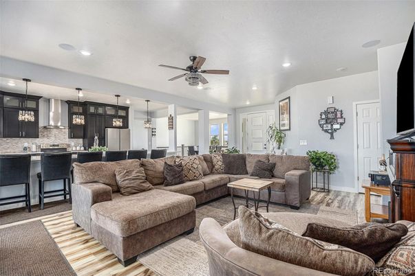 Interior, Kitchen, Living room, Pendant Lights, Recessed Lighting, Wood Texture Flooring