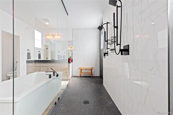 Bathroom, Glass Shower, Interior, Marble Walls