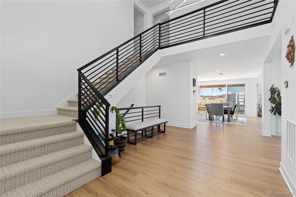 Dining room, Interior, Recessed Lighting, Wood Texture Flooring