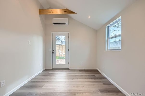 Empty room, Interior, Recessed Lighting, Wooden Beams, Wood Texture Flooring