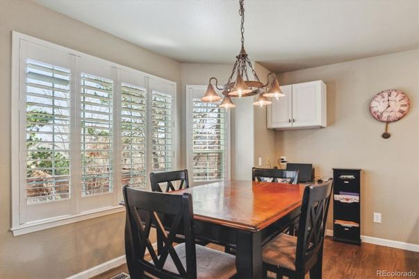 Dining room, Interior, Pendant Lights, Wood Texture Flooring
