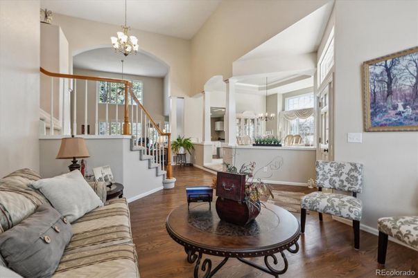 Chandelier, Interior, Living room, Pendant Lights, Wood Texture Flooring