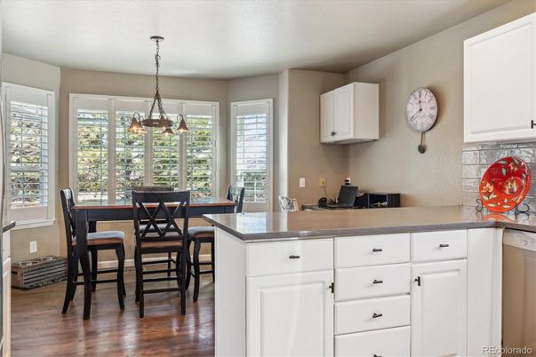 Dining room, Interior, Kitchen, Pendant Lights, Wood Texture Flooring