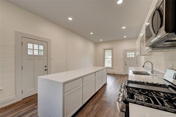 Interior, Kitchen, Recessed Lighting, Wood Texture Flooring