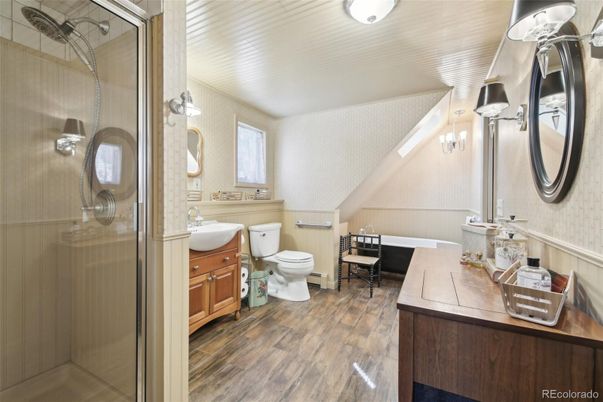 Bathroom, Glass Shower, Interior, Wood Texture Flooring