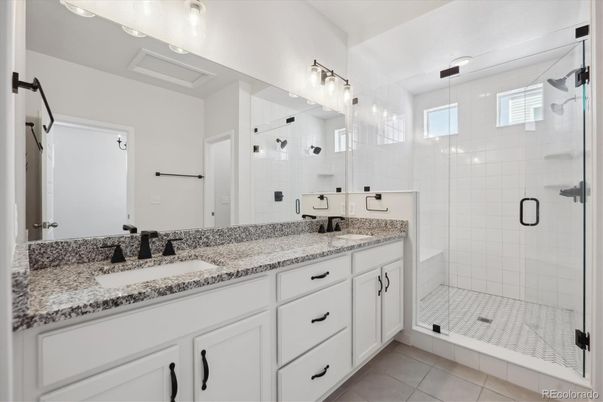 Bathroom, Dual Sink Vanities, Glass Shower, Interior