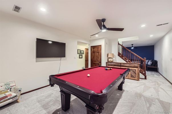 Billiard Table, Game Room, Interior, Recessed Lighting