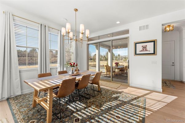 Chandelier, Dining room, Interior, Pendant Lights, Recessed Lighting, Wood Texture Flooring