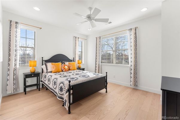 Bedroom, Interior, Recessed Lighting, Wood Texture Flooring