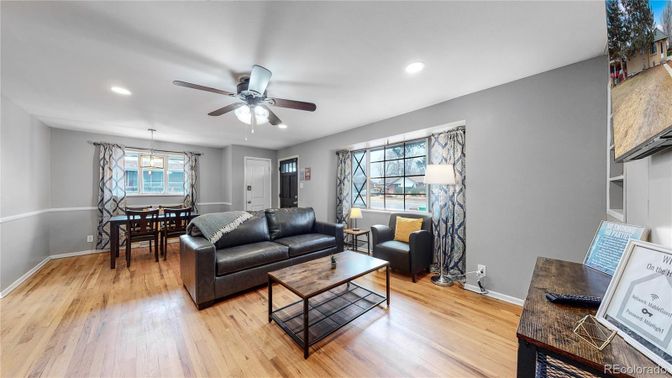 Dining room, Interior, Living room, Recessed Lighting, Wood Texture Flooring