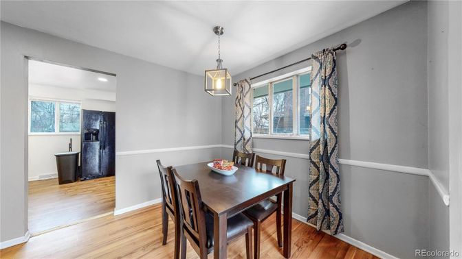 Dining room, Interior, Pendant Lights, Recessed Lighting, Wood Texture Flooring