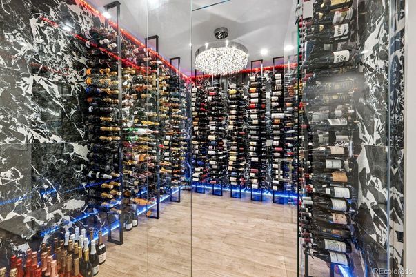 Chandelier, Interior, Recessed Lighting, Wine Storage, Wood Texture Flooring