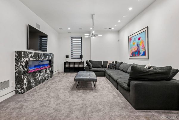 Fireplace, Interior, Living room, Pendant Lights, Recessed Lighting
