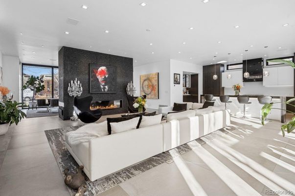 Dining room, Fireplace, Interior, Living room, Pendant Lights, Recessed Lighting