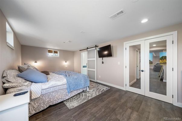 Bedroom, Interior, Recessed Lighting, Wood Texture Flooring
