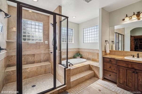 Bathroom, Glass Shower, Interior, Recessed Lighting, Tile Countertops