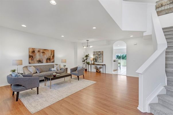 Interior, Living room, Pendant Lights, Recessed Lighting, Wood Texture Flooring