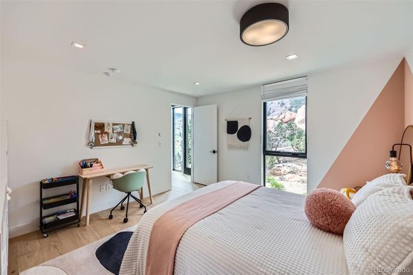 Bedroom, Home Office, Interior, Recessed Lighting, Wood Texture Flooring