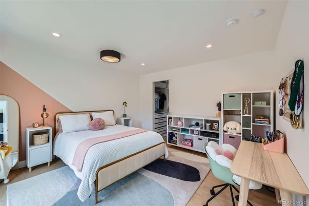 Bedroom, Interior, Recessed Lighting, Wood Texture Flooring